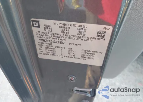 2012 Chevrolet Traverse 1Lt z USA, uszkodzony, nr VIN 1GNKRGED1CJ383956